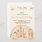 プリンセス誕生日招待状とCastle & Unicorn 招待状 (正面/裏面)