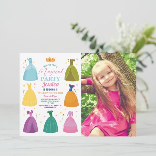 プリンセス誕生日招待状パーティーガールズフォト 招待状 (スタンド正面)