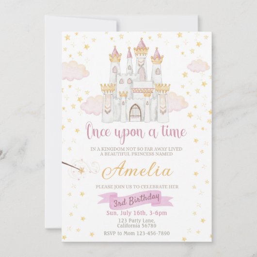 プリンセス誕生日招待状ワンスオンザータイム 招待状 (正面)