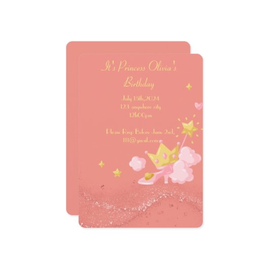 プリンセス誕生日招待状 招待状 (正面/裏面インサイチュ)