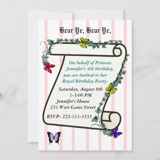 プリンセス誕生日招待状 招待状 (正面)