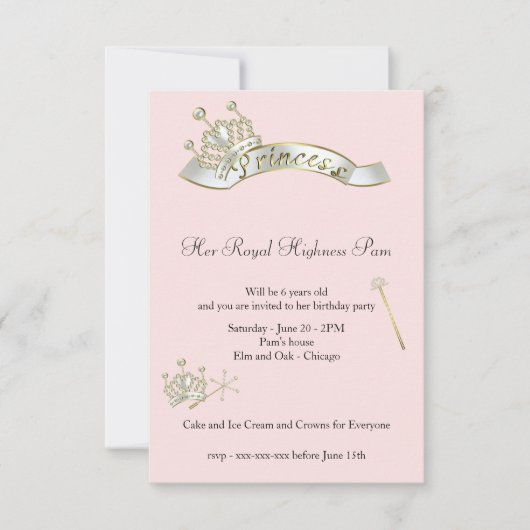 プリンセス誕生日招待状 招待状 (正面)