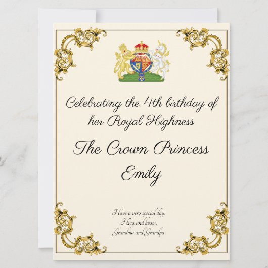 プリンセス誕生日王室の彼女の殿下の名前&年齢 カード (裏面)