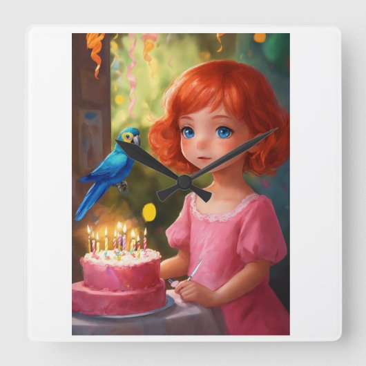 プリンセス誕生日魔法 スクエア壁時計 (正面)