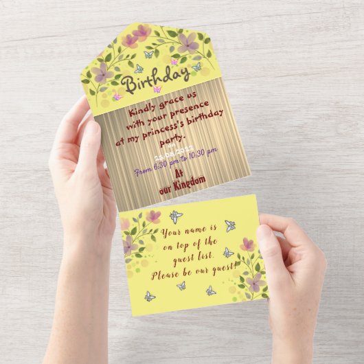プリンセス誕生日 オールインワン招待状 (貼ってはがせる)