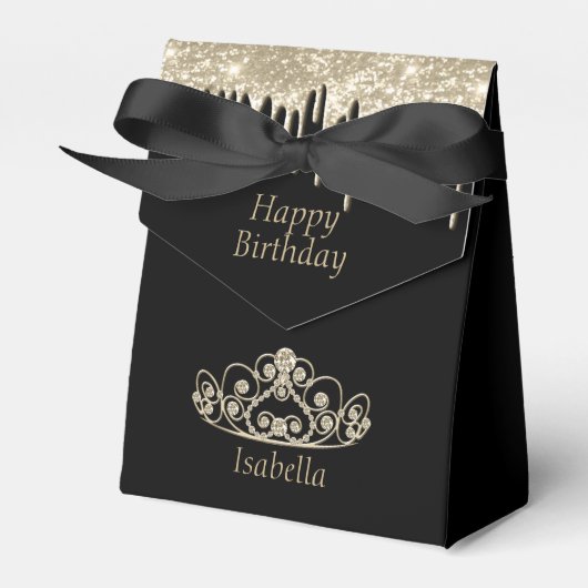 プリンセス誕生日-金ゴールドティアラクラウン フェイバーボックス (正面サイド)