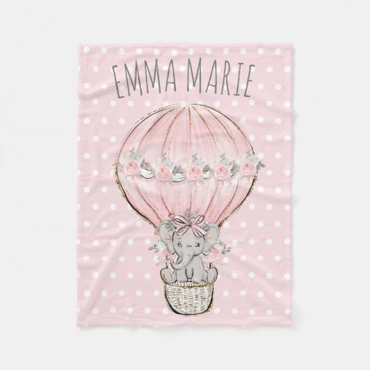 プリンセス象ピンクホットエアバルーンベビーガール フリースブランケット (正面)
