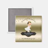 プリンセス赤ちゃんシャワー日付の保存エレガント金ゴールド マグネット (正面/裏面)