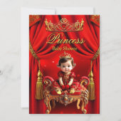 プリンセス赤エレガント金ゴールドかわいい赤ちゃんシャワー 招待状 (正面)