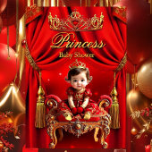 プリンセス赤エレガント金ゴールドかわいい赤ちゃんシャワー 招待状