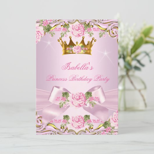 プリンセス赤面ピンクローゼス金ゴールドバースデーパーティー 招待状 (スタンド正面)