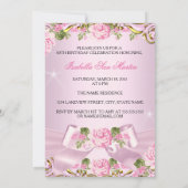 プリンセス赤面ピンクローゼス金ゴールドバースデーパーティー 招待状 (裏面)