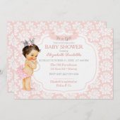 プリンセス赤面ピンク&シルバーベビーガール 招待状 (正面/裏面)