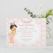 プリンセス赤面ピンク&シルバーベビーガール 招待状 (スタンド正面)