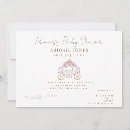プリンセス車用ベビーシャワー 招待状 (正面)