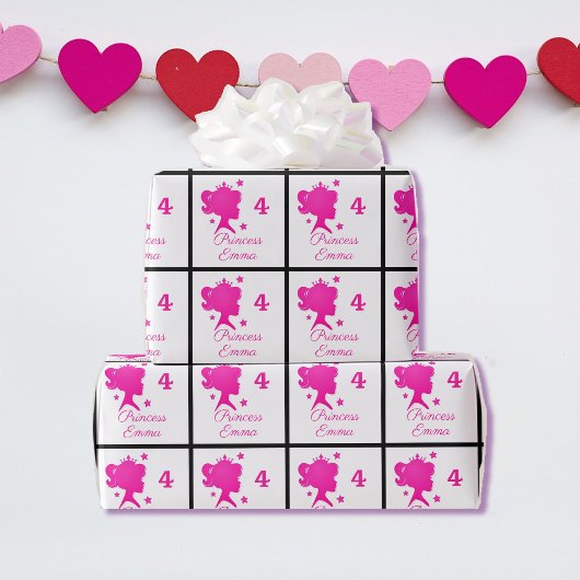 プリンセス追加ガールズネーム年齢かわいらしピンク&ホワイト ラッピングペーパー
