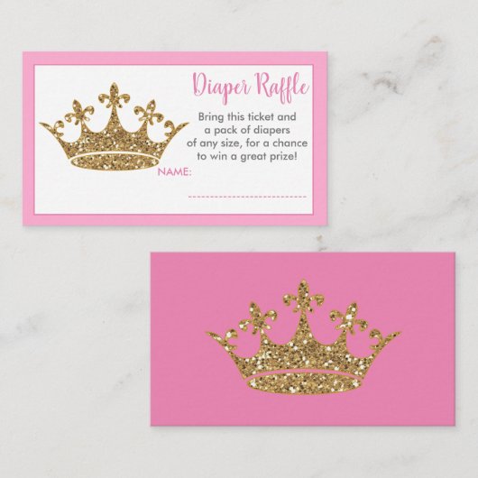 プリンセス金ゴールドクラウンおむつラッフルチケットベビー エンクロージャーカード (正面/裏面)