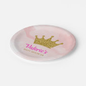 プリンセス金ゴールドグリッタークラウンベビーシャワー ペーパープレート (アングル)