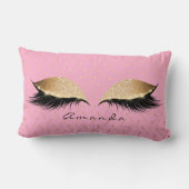 プリンセス金ゴールドグリッターブラックメイクアップネームピンクローズ ランバークッション (裏面)