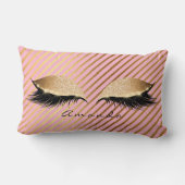 プリンセス金ゴールドストライプグリッターメイクアップネームピンクローズ ランバークッション (裏面)
