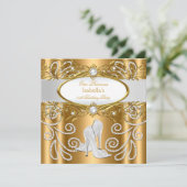 プリンセス金ゴールドホワイトパールダイヤモンドハイヒール 招待状 (スタンド正面)