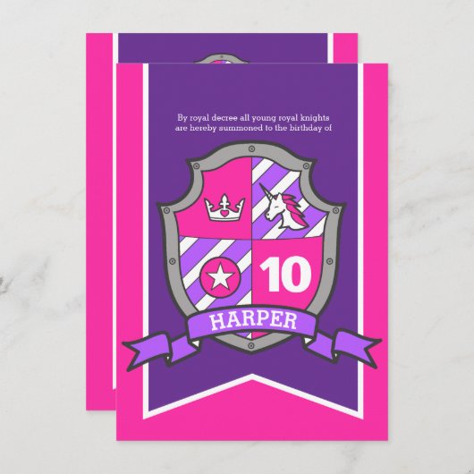 プリンセス騎士は子供を守る10歳の誕生日招待状 招待状 (正面/裏面)