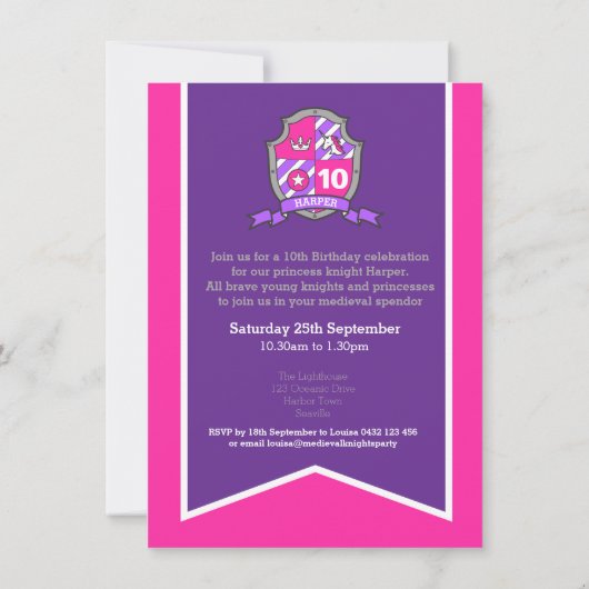 プリンセス騎士は子供を守る10歳の誕生日招待状 招待状 (裏面)