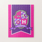 プリンセス騎士クレストパーソナライズされたピンク紫 ジグソーパズル (縦)