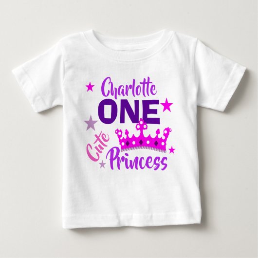 プリンセス1歳の誕生日ガールズカワイイパーソナライズされた ベビーTシャツ (正面)