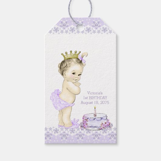 プリンセス1歳の誕生日パーティーのサンキュータグ ギフトタグ (正面)