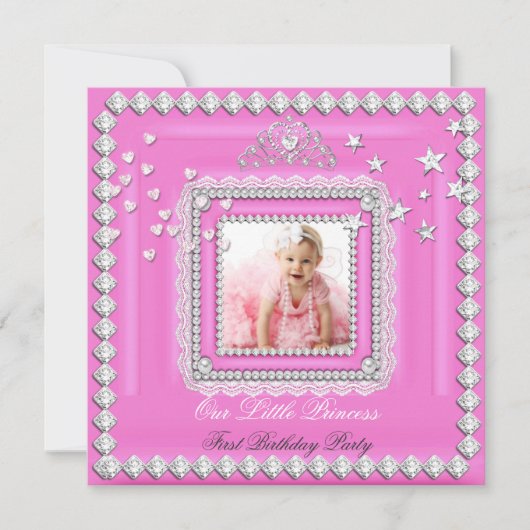 プリンセス1歳の誕生日パーティーの写真 招待状 (正面)