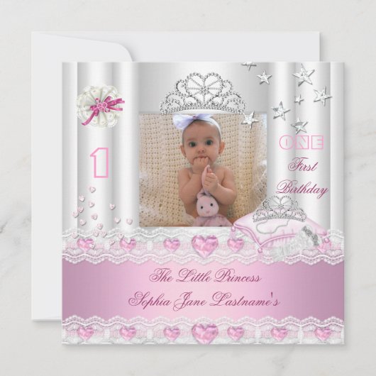 プリンセス1歳の誕生日パーティーの写真 招待状 (正面)