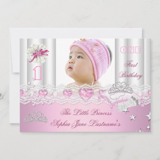プリンセス1歳の誕生日パーティーの写真 招待状 (正面)