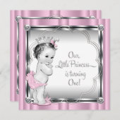 プリンセス1歳の誕生日パーティー 招待状 (正面/裏面)