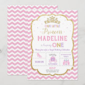 プリンセス1歳誕生日招待状 ピンクとゴールド 招待状 (正面/裏面)