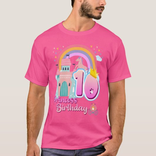 プリンセス10th誕生日ホースレインボーキャッスルアザ tシャツ (正面)