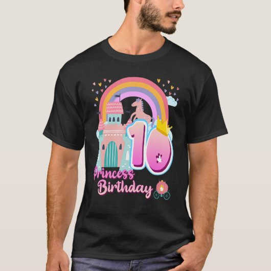 プリンセス10th誕生日ホースレインボーキャッスルアザ tシャツ (正面)