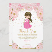 プリンセス1stファースト誕生日ピンク赤面フローラ サンキューカード (正面/裏面)