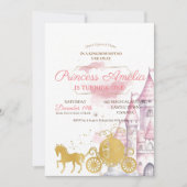 プリンセス1th誕生日パーティーピンク&金ゴールド 招待状 (正面)