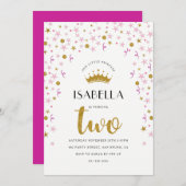 プリンセス2歳の誕生日|金ゴールドとピンクの紙吹雪 招待状 (正面/裏面)