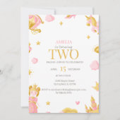 プリンセス2nd誕生日招待状 – ピンク&金ゴールド 招待状 (正面)