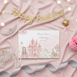 プリンセス4歳の誕生日パーティー用ピンクのお城とユニコーン ゲストブック