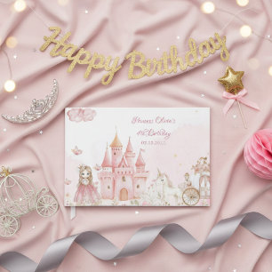 プリンセス4歳の誕生日パーティー用ピンクのお城とユニコーン ゲストブック