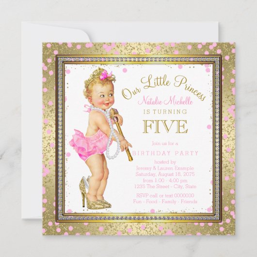 プリンセス5歳の誕生日パーティー 招待状 (正面)