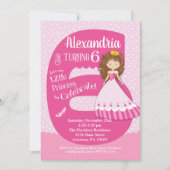 プリンセス6th誕生日招待状ブルネットガール 招待状 (正面)