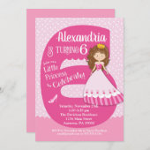 プリンセス6th誕生日招待状ブルネットガール 招待状 (正面/裏面)