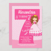 プリンセス7歳の誕生日招待状 黒髪の女の子 招待状 (正面/裏面)