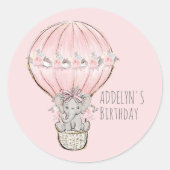 プリンセス エレファント バルーン ガールの誕生日名前 ラウンドシール (正面)
