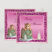 プリンセス·キッテン·ピンフェイクク·レオパード·ファー·ベビー·シャワー 招待状 (正面/裏面)