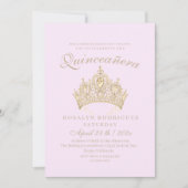 プリンセス キンセアニェーラ エレガント ゴールド クラウン ピンク 招待状 (正面)